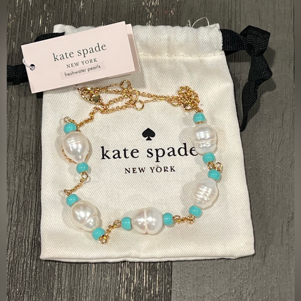 Kate Spade Gold Plated CANDY DROPS Freshwater Pearl Howlite Bead Collar Necklace